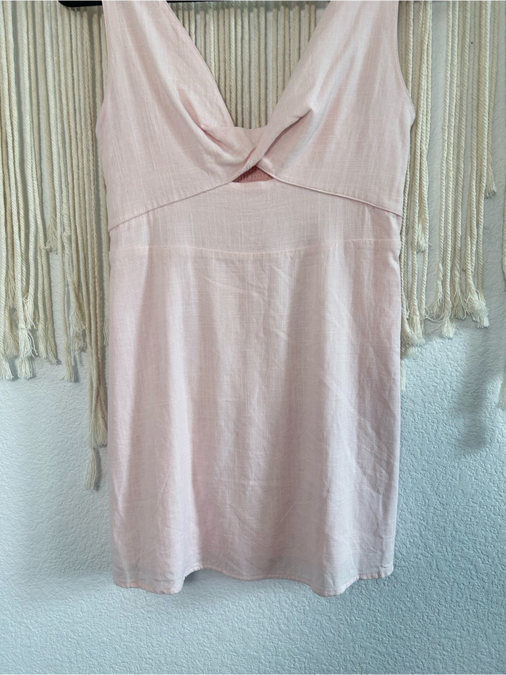 Mi Ami by Francesca’s Light Pink Twist-Front Tank Dress linen Blend - Picture 4 of 11